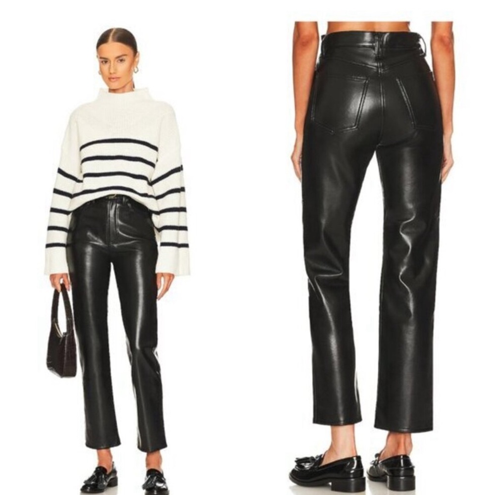 Agolde Recycled Leather 90's Pinch Waist Straight Leg Ankle Pants 29 in Detox